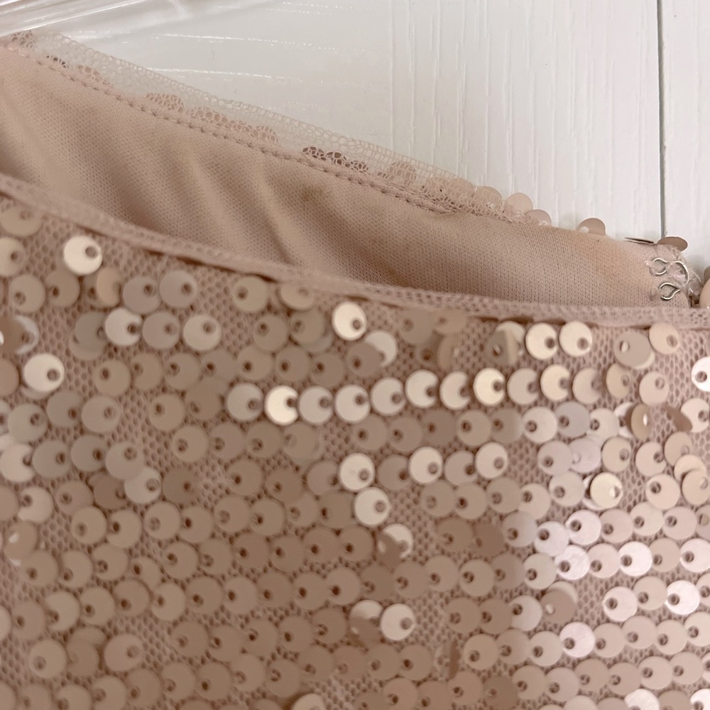 Adrianna Papell Maxi Long Sequin Gown Formal Cap Sleeves Rose Blush Champagne 4 - Picture 4 of 12